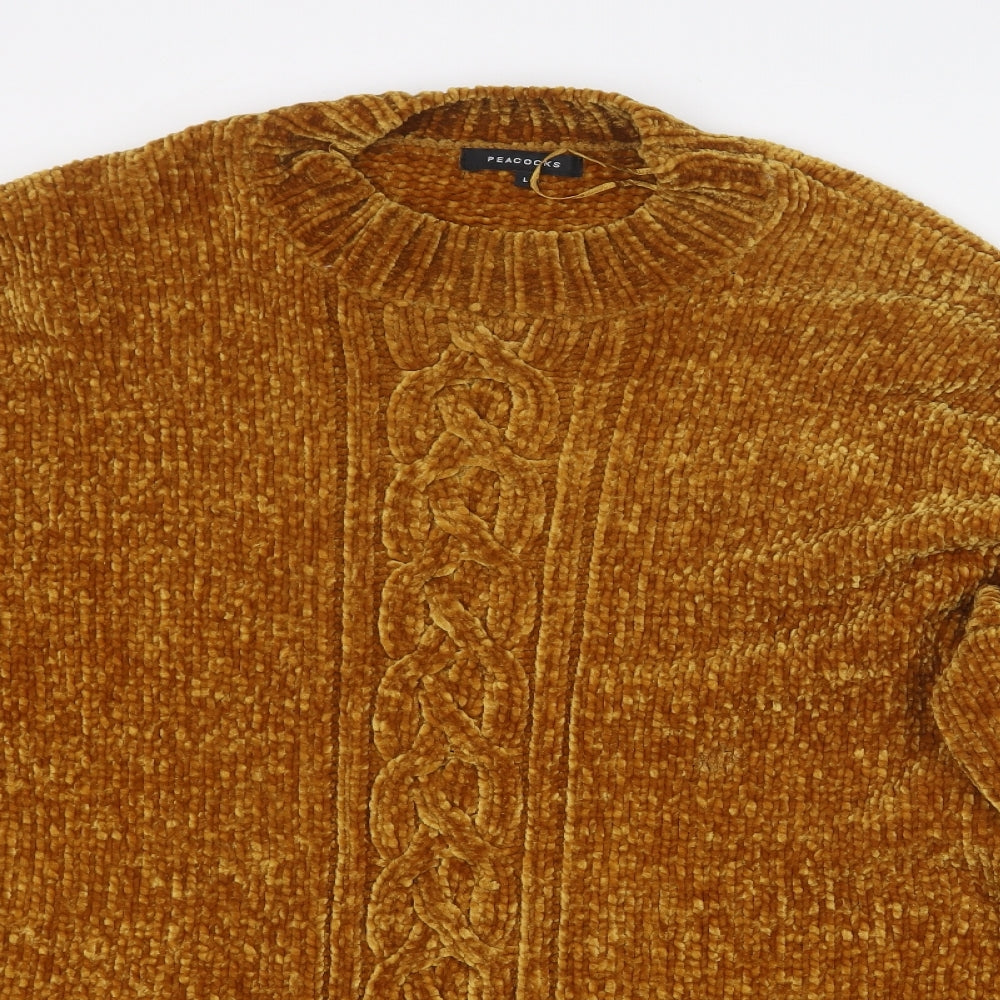 Peacocks Womens Yellow Round Neck  Polyester Pullover Jumper Size L
