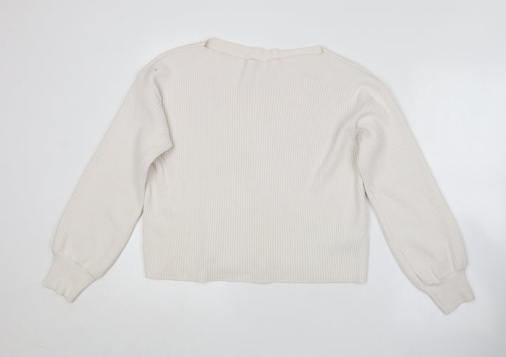 Topshop Womens White Boat Neck  Acrylic Pullover Jumper Size S