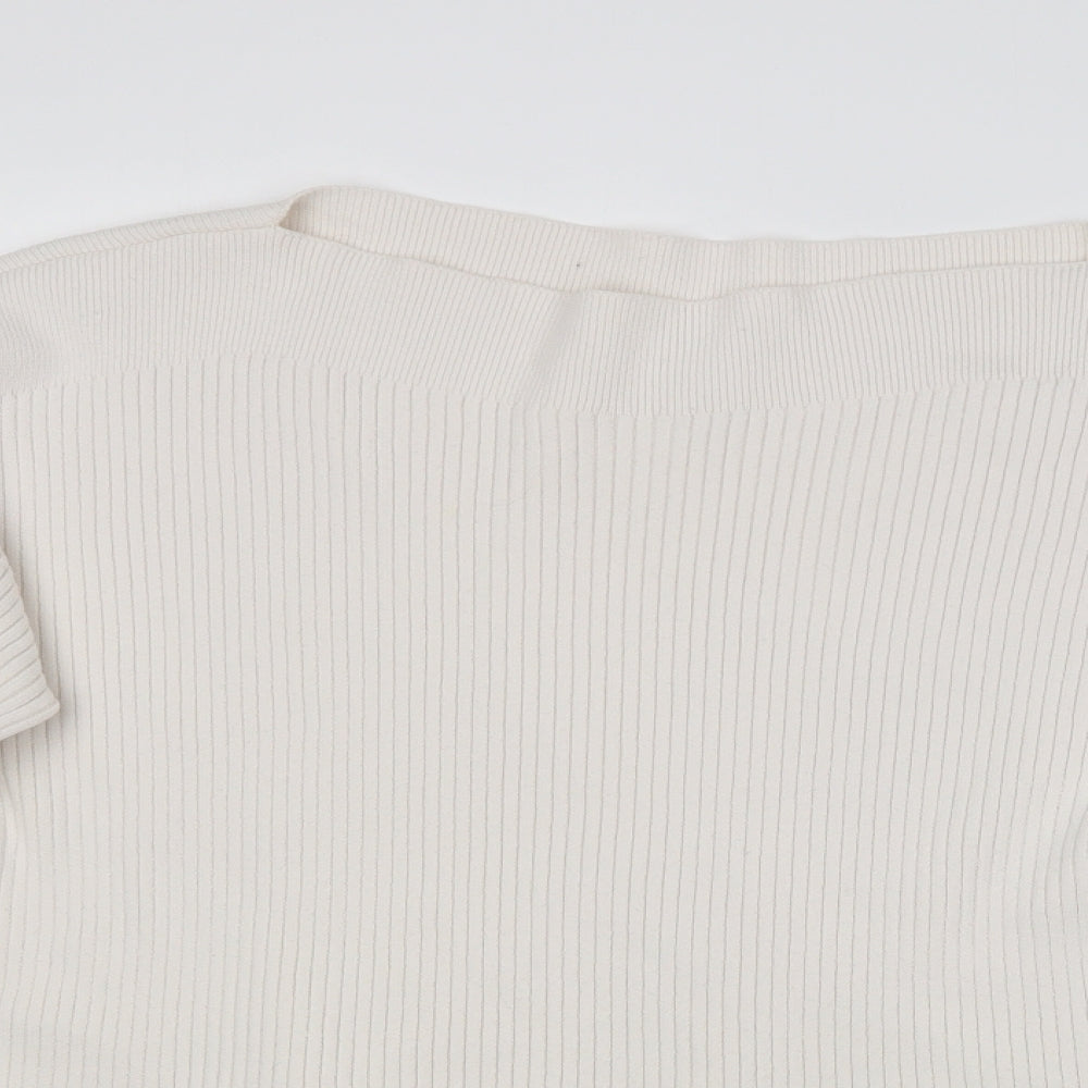 Topshop Womens White Boat Neck  Acrylic Pullover Jumper Size S
