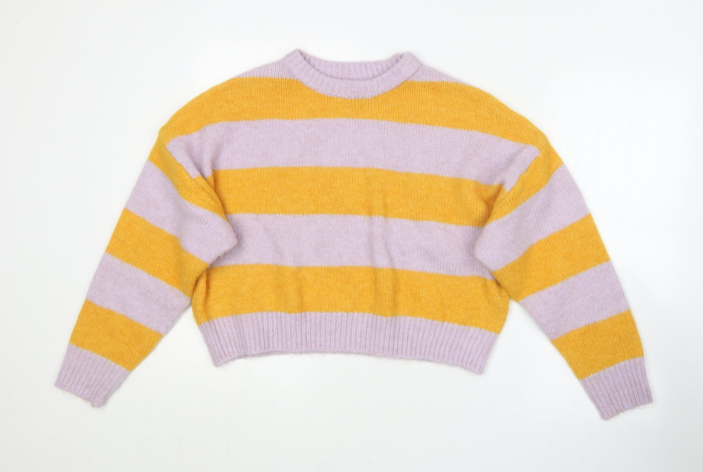 Primark Womens Purple Round Neck Striped Polyester Pullover Jumper Size M