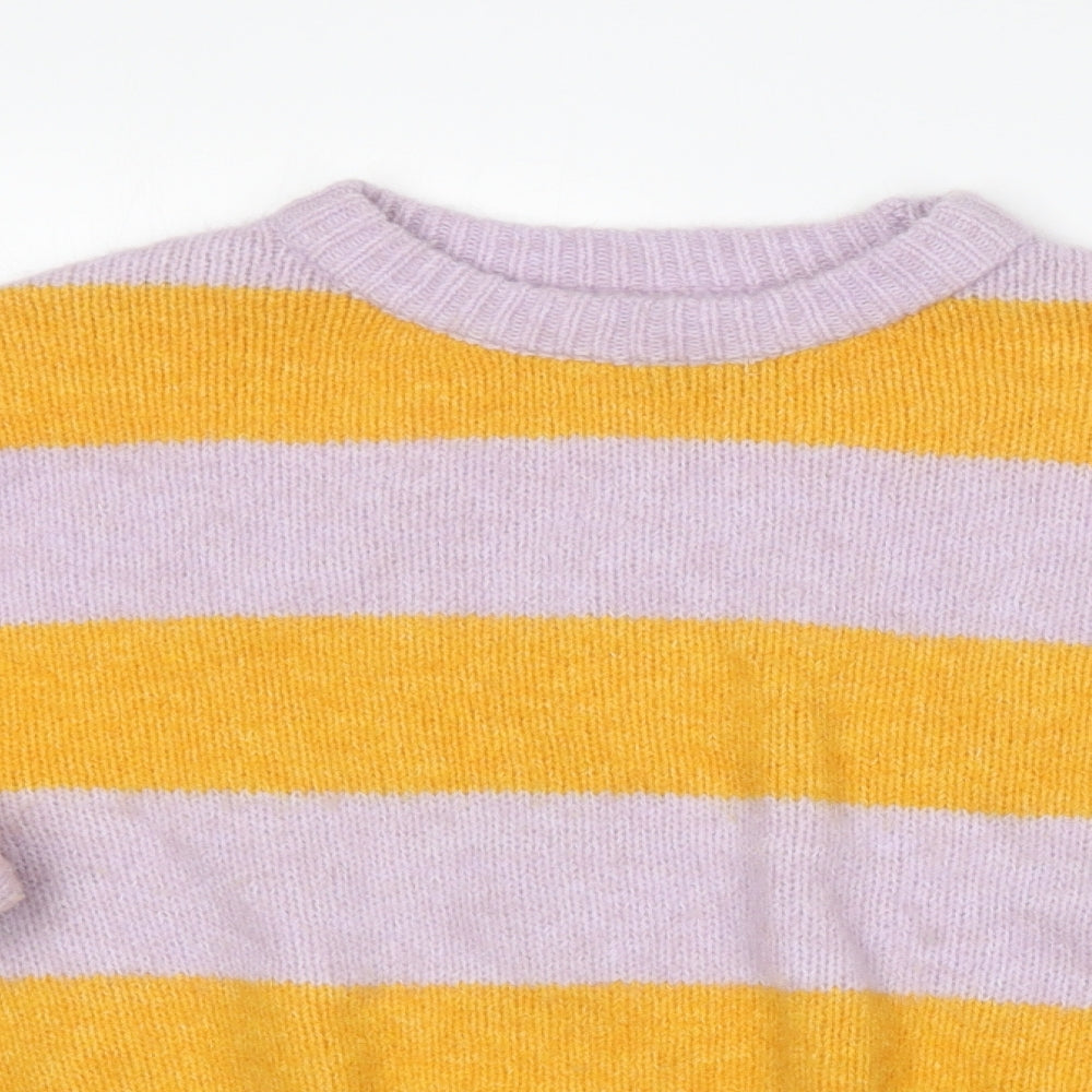 Primark Womens Purple Round Neck Striped Polyester Pullover Jumper Size M