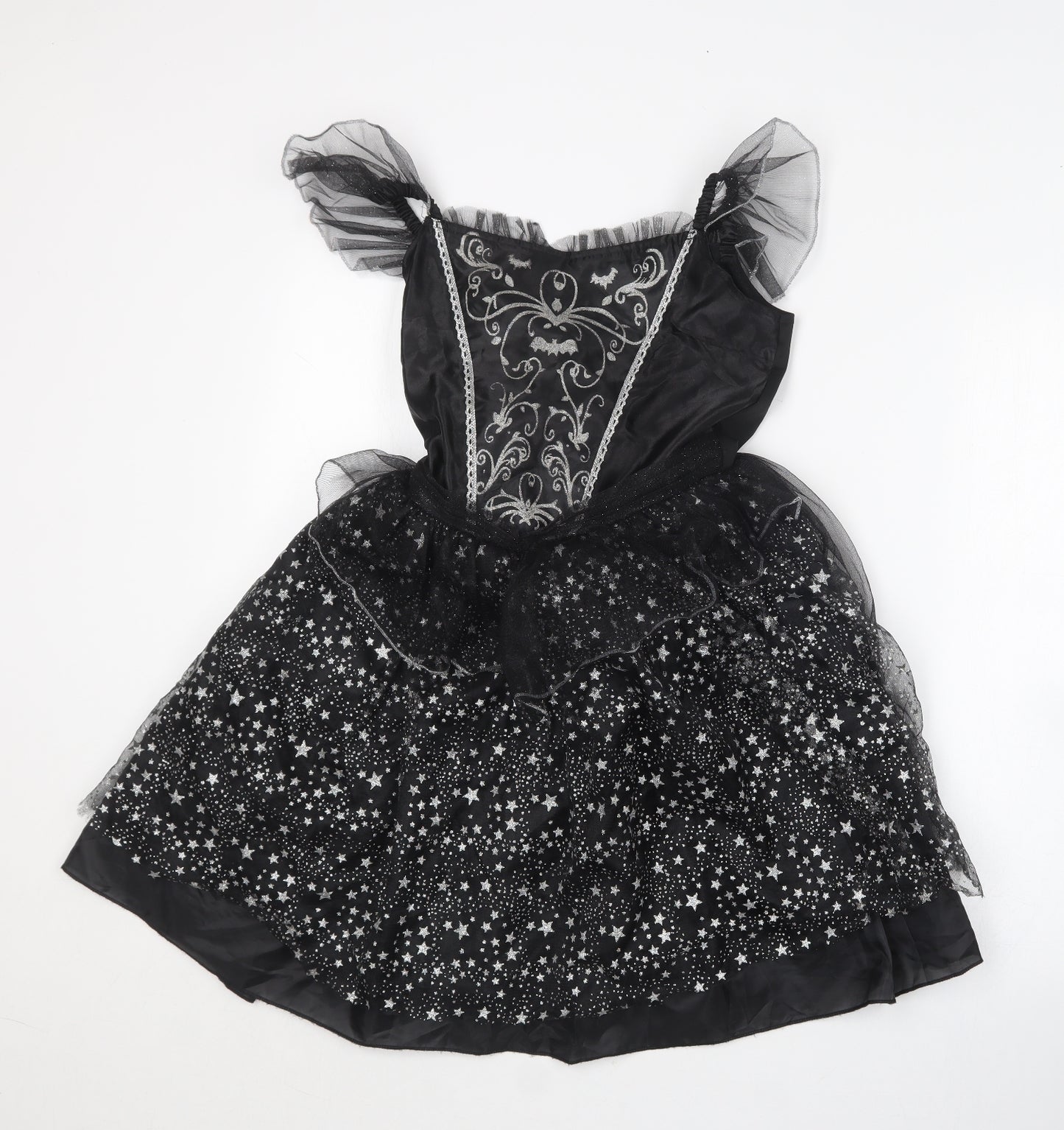 F&F Girls Black  Polyester Skater Dress  Size 11-12 Years  Square Neck  - Halloween costume.