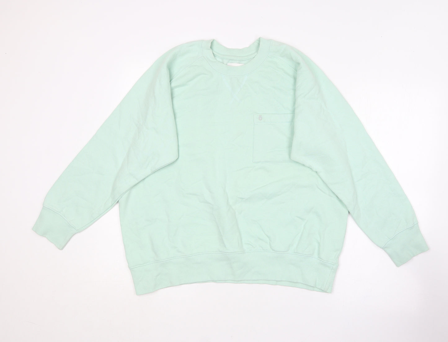 FOR Womens Green Round Neck  Cotton Pullover Jumper Size L