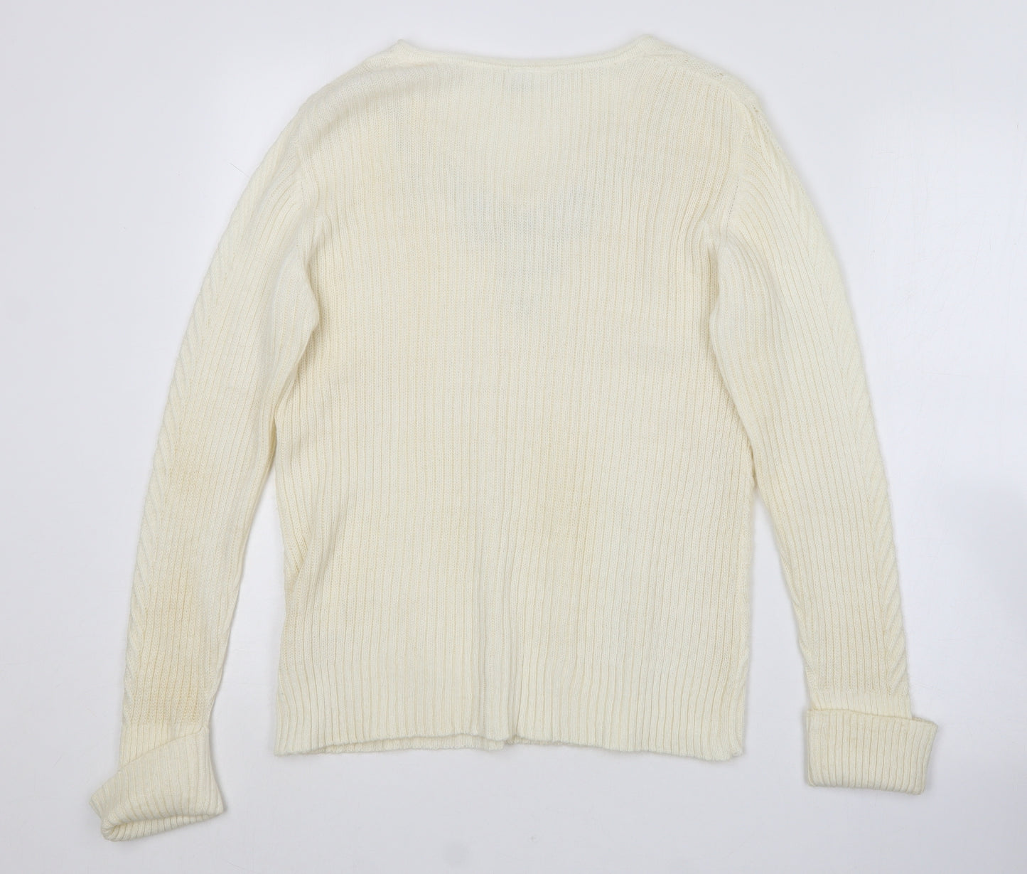 Together Womens Ivory V-Neck  Acrylic Pullover Jumper Size 14