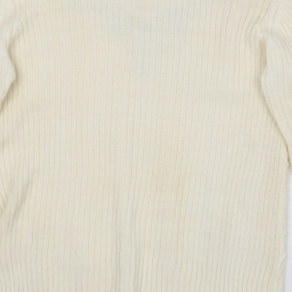 Together Womens Ivory V-Neck  Acrylic Pullover Jumper Size 14