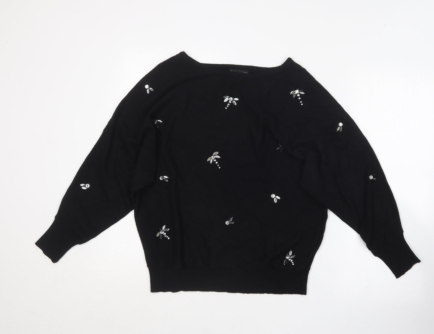 F&F Womens Black Boat Neck  Acrylic Pullover Jumper Size 10
