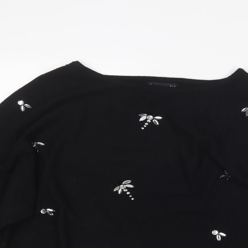 F&F Womens Black Boat Neck  Acrylic Pullover Jumper Size 10
