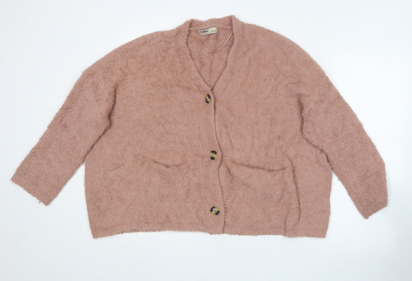 Pull&Bear Womens Pink V-Neck  Acrylic Cardigan Jumper Size M