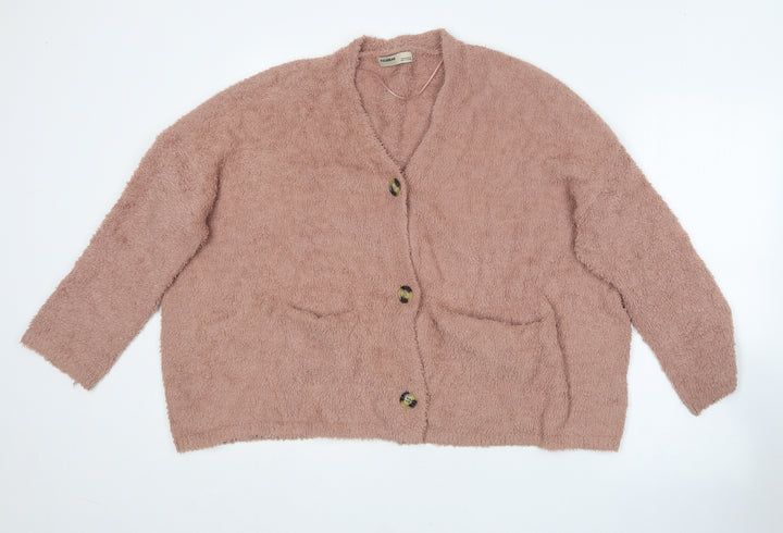 Pull&Bear Womens Pink V-Neck Acrylic Cardigan Jumper Size M