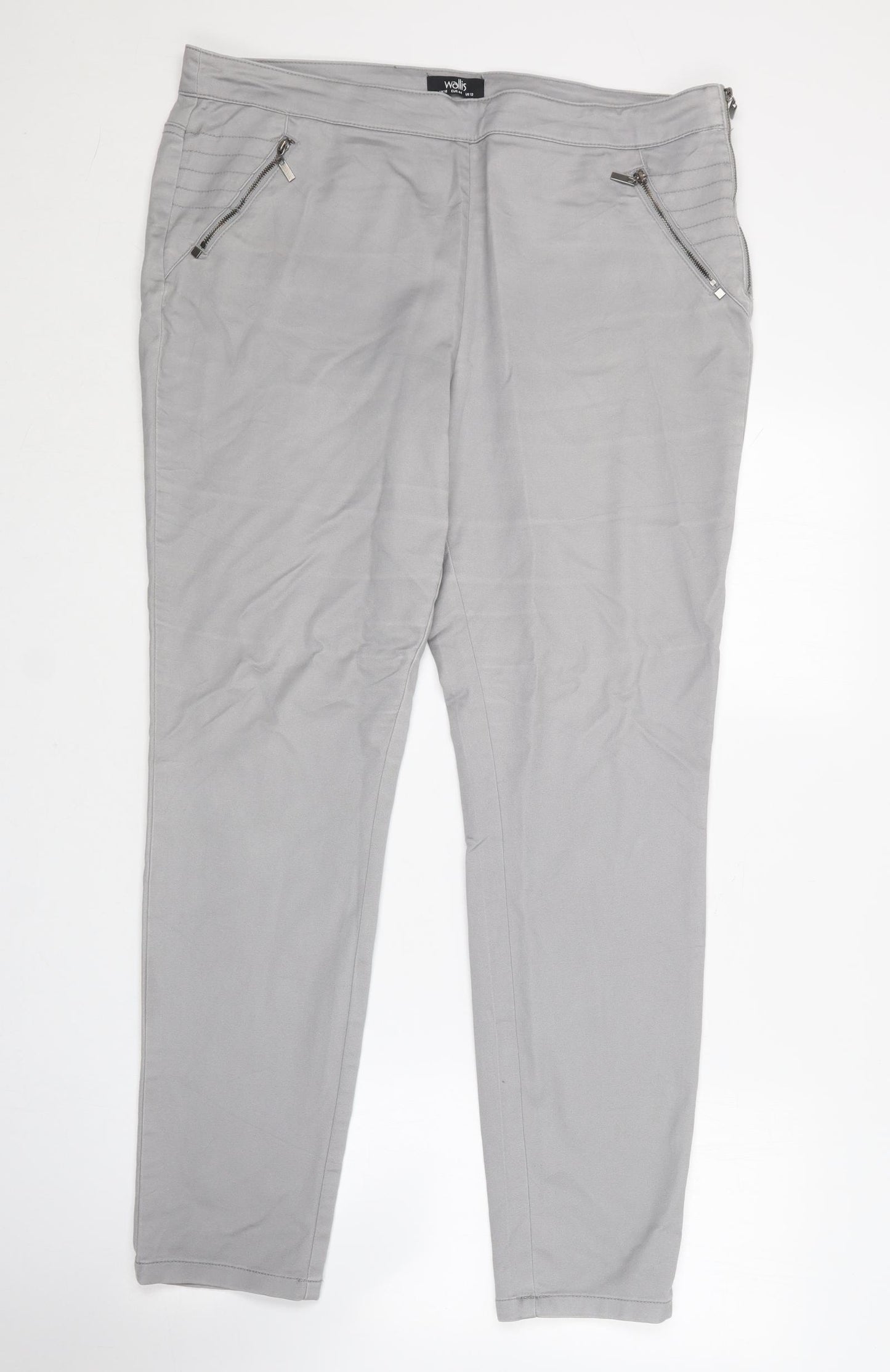 Wallis Womens Grey  Cotton Chino Trousers Size 16 L29 in Regular