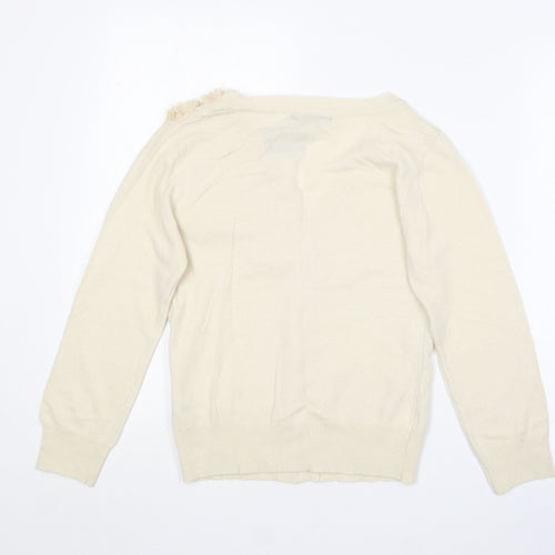 Dunnes Stores Womens Beige V-Neck  Nylon Cardigan Jumper Size 8