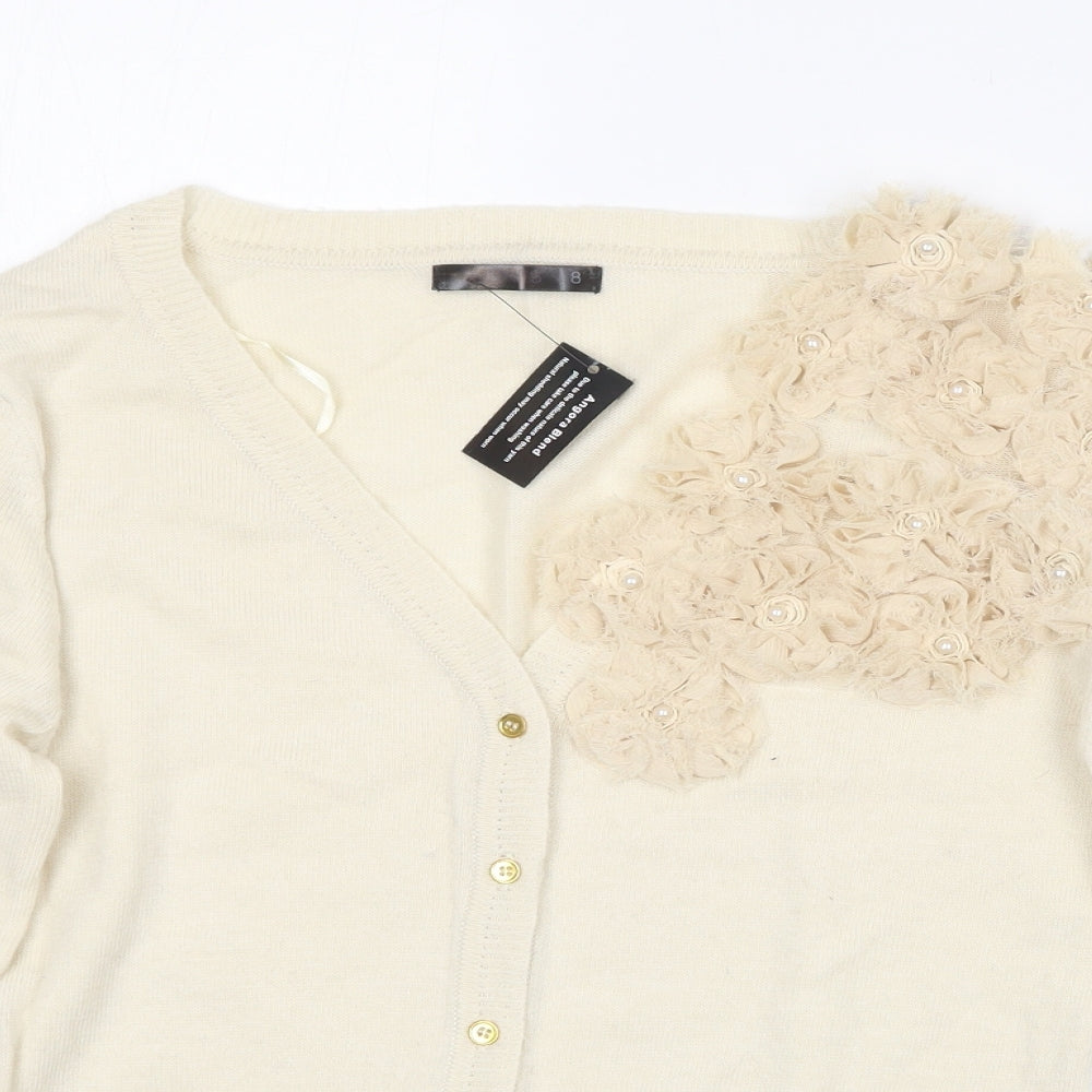 Dunnes Stores Womens Beige V-Neck  Nylon Cardigan Jumper Size 8