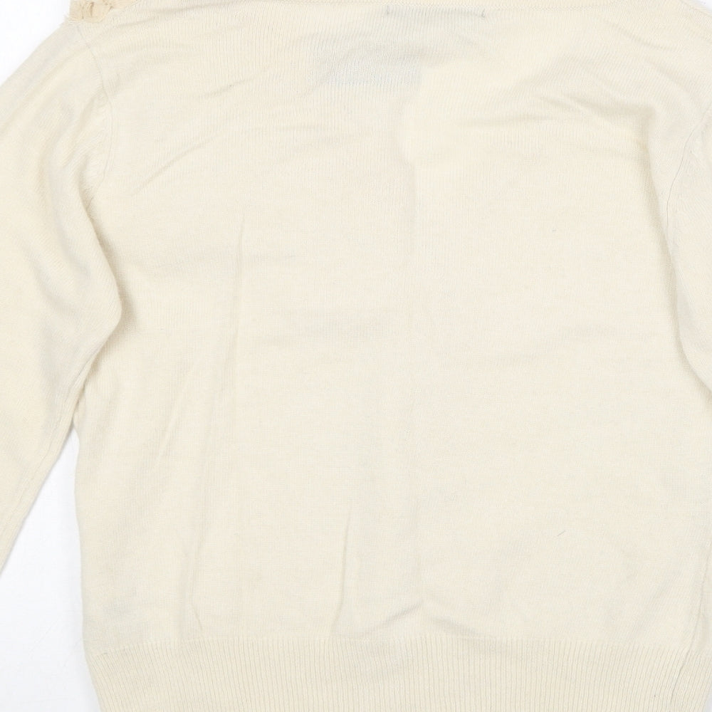 Dunnes Stores Womens Beige V-Neck  Nylon Cardigan Jumper Size 8