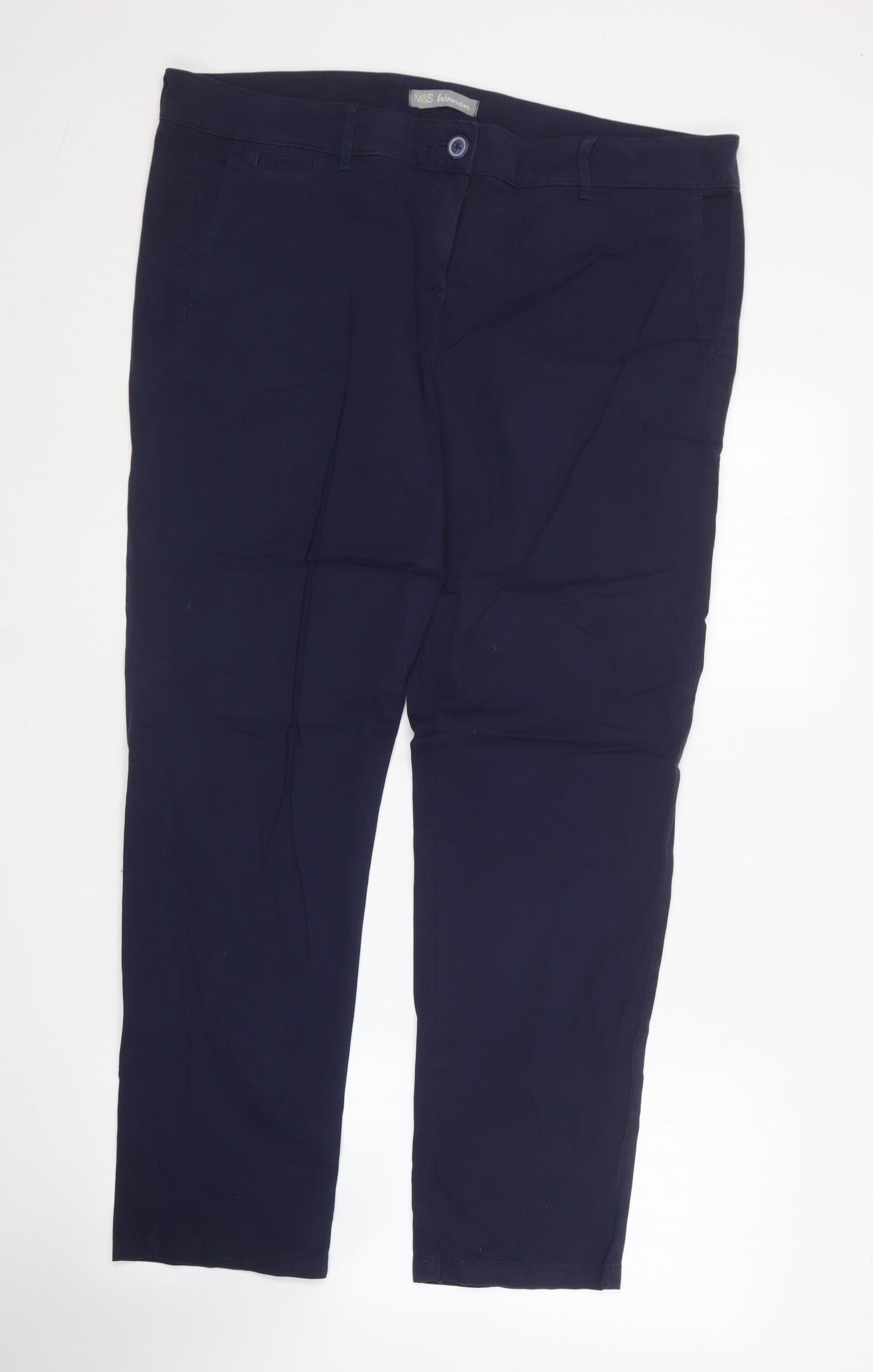 Marks and Spencer Womens Blue  Cotton Carrot Trousers Size 16 L28 in Regular