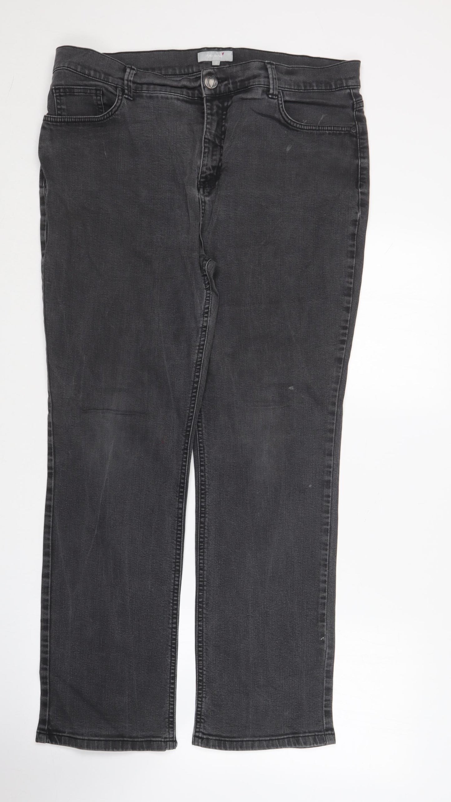 Per Una Womens Grey  Cotton Straight Jeans Size 18 L28 in Regular