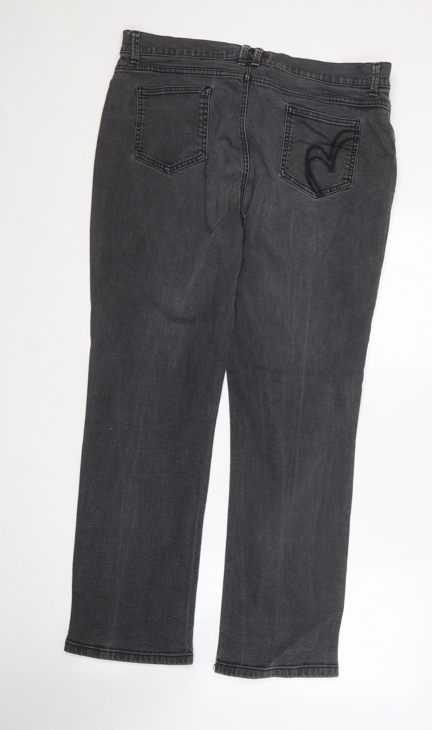 Per Una Womens Grey  Cotton Straight Jeans Size 18 L28 in Regular