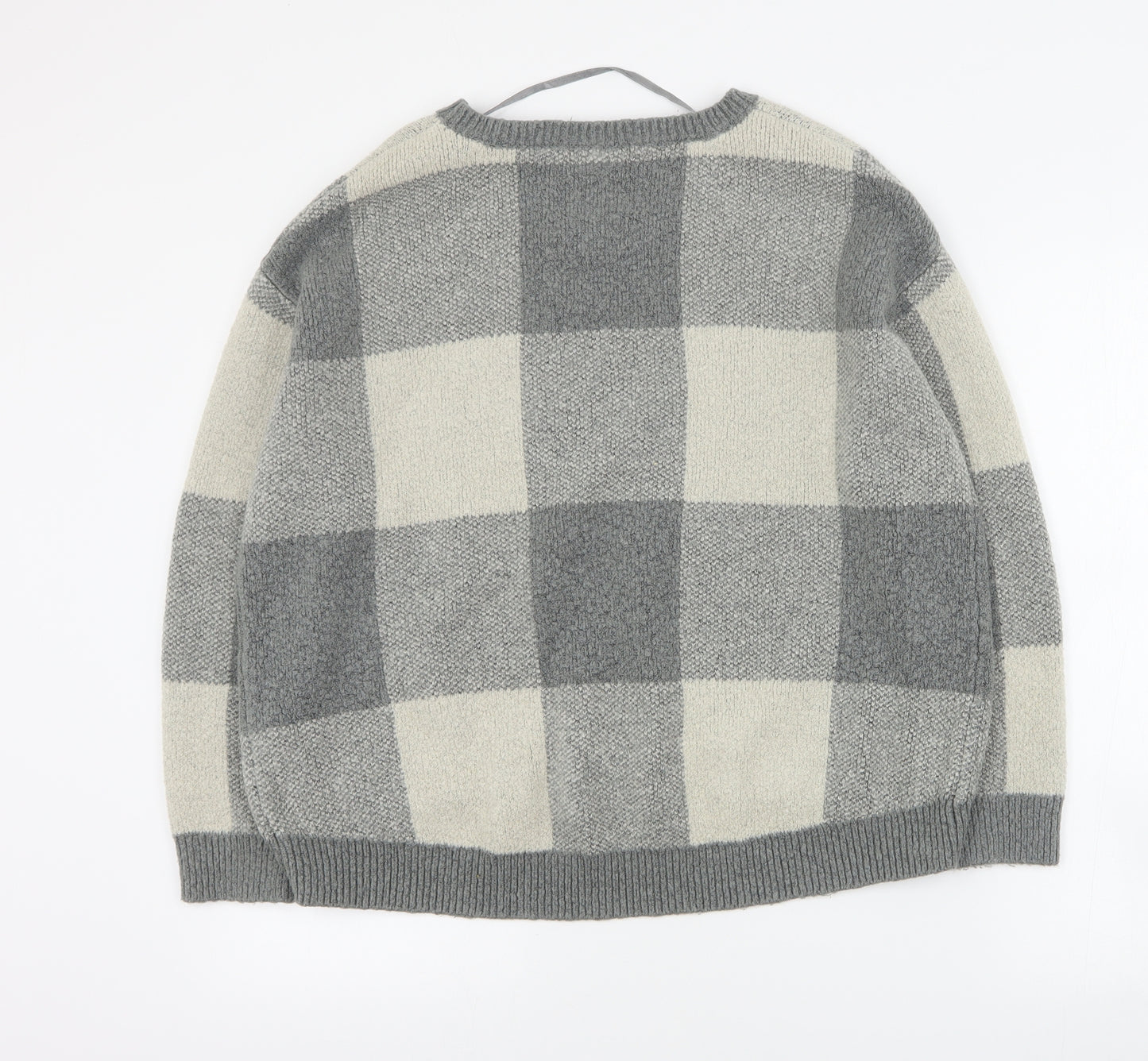 Primark Womens Grey Round Neck Plaid Acrylic Pullover Jumper Size 16