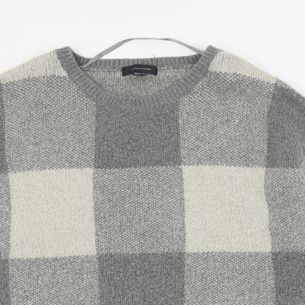 Primark Womens Grey Round Neck Plaid Acrylic Pullover Jumper Size 16