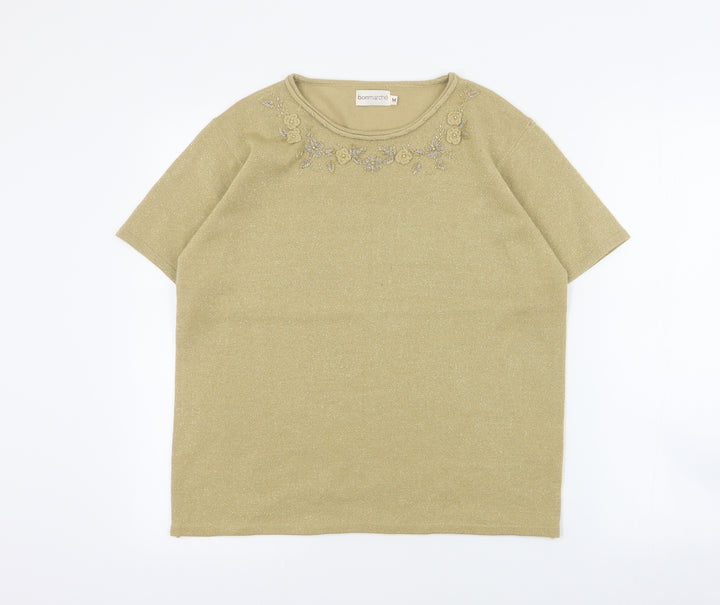 Bonmarche Womens Gold Round Neck  Acrylic Pullover Jumper Size M