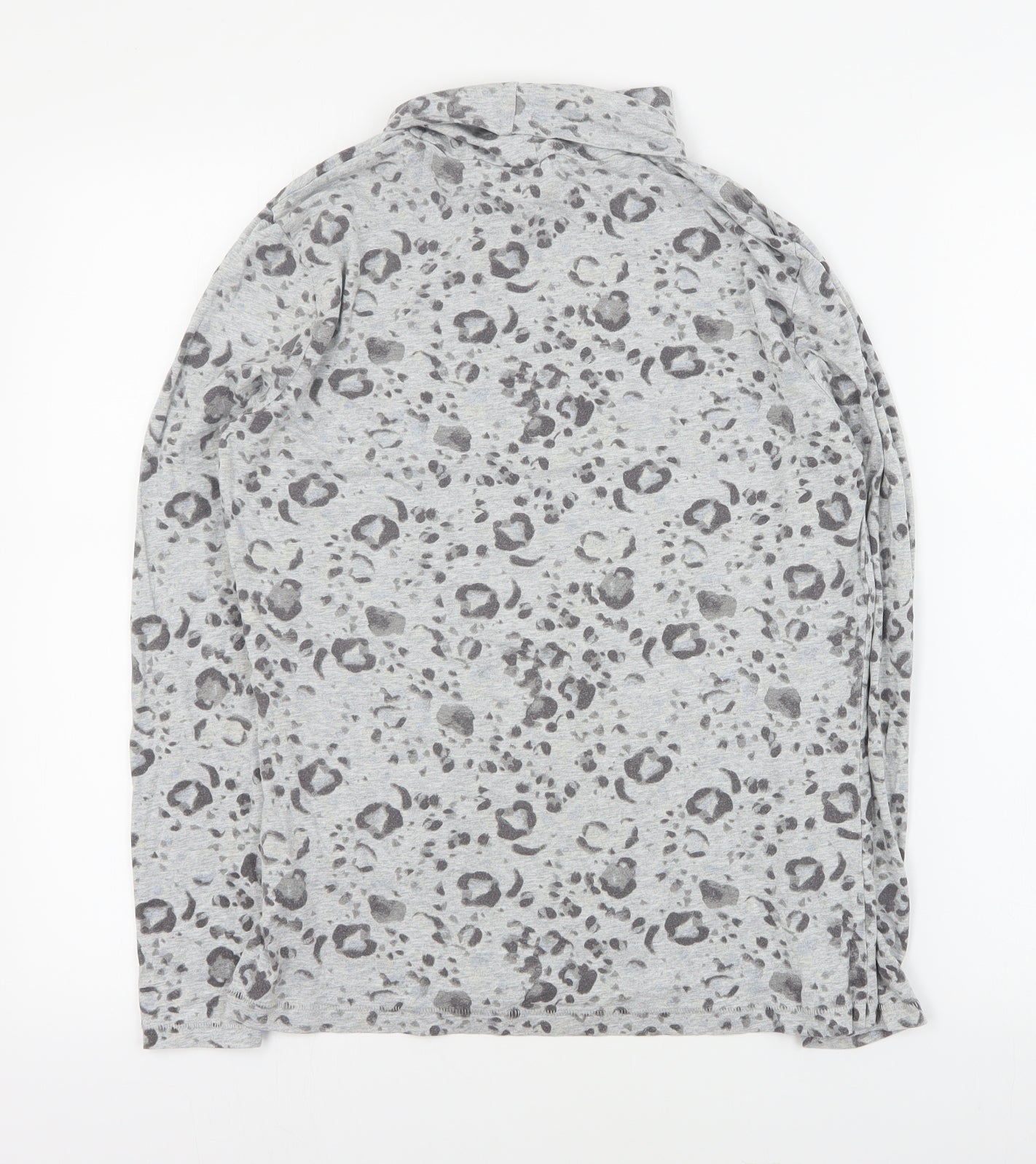 TU Womens Grey Animal Print Cotton Basic T-Shirt Size 14 Roll Neck