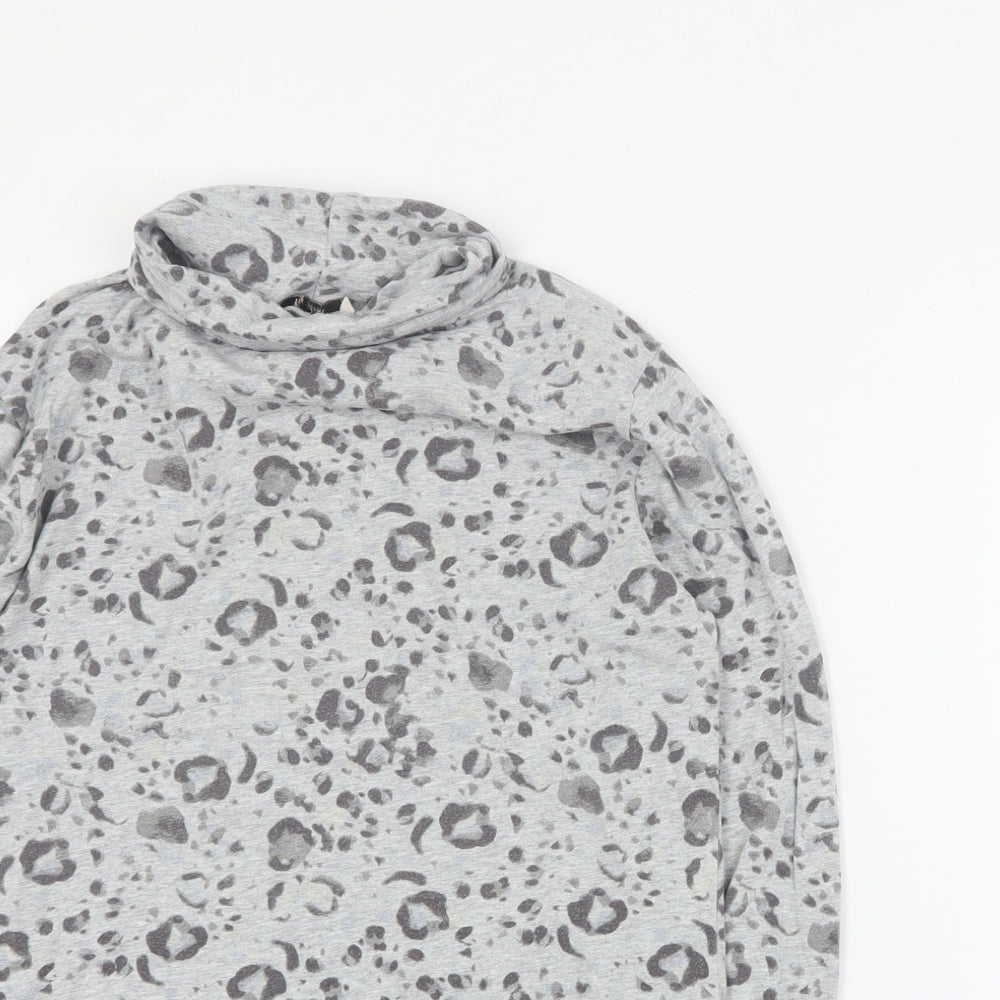 TU Womens Grey Animal Print Cotton Basic T-Shirt Size 14 Roll Neck