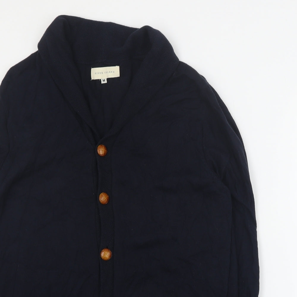 River Island Mens Blue V-Neck  Cotton Cardigan Jumper Size M