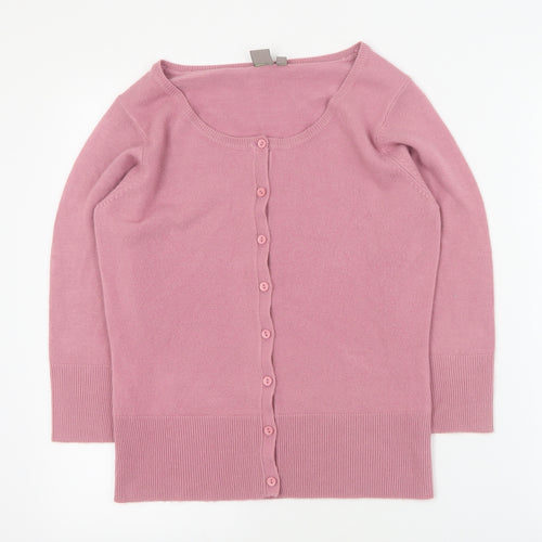 TU Womens Pink Round Neck  Acrylic Cardigan Jumper Size 12