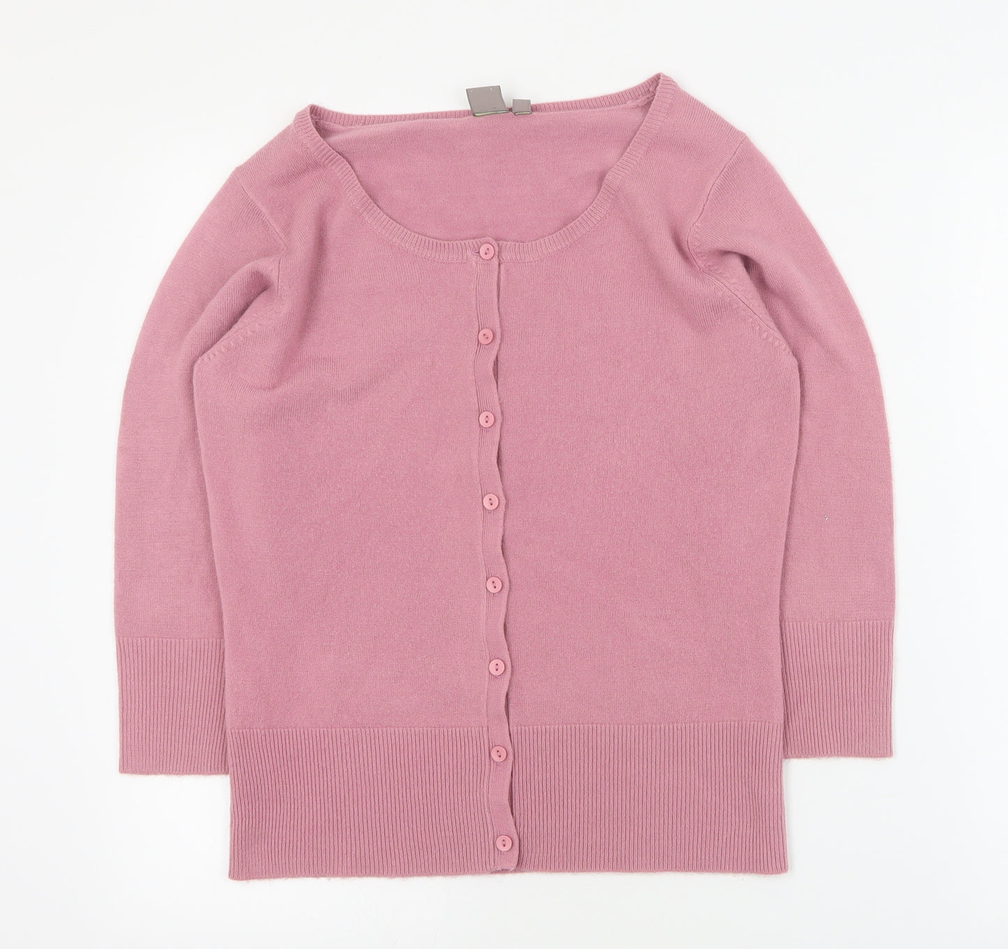 TU Womens Pink Round Neck  Acrylic Cardigan Jumper Size 12