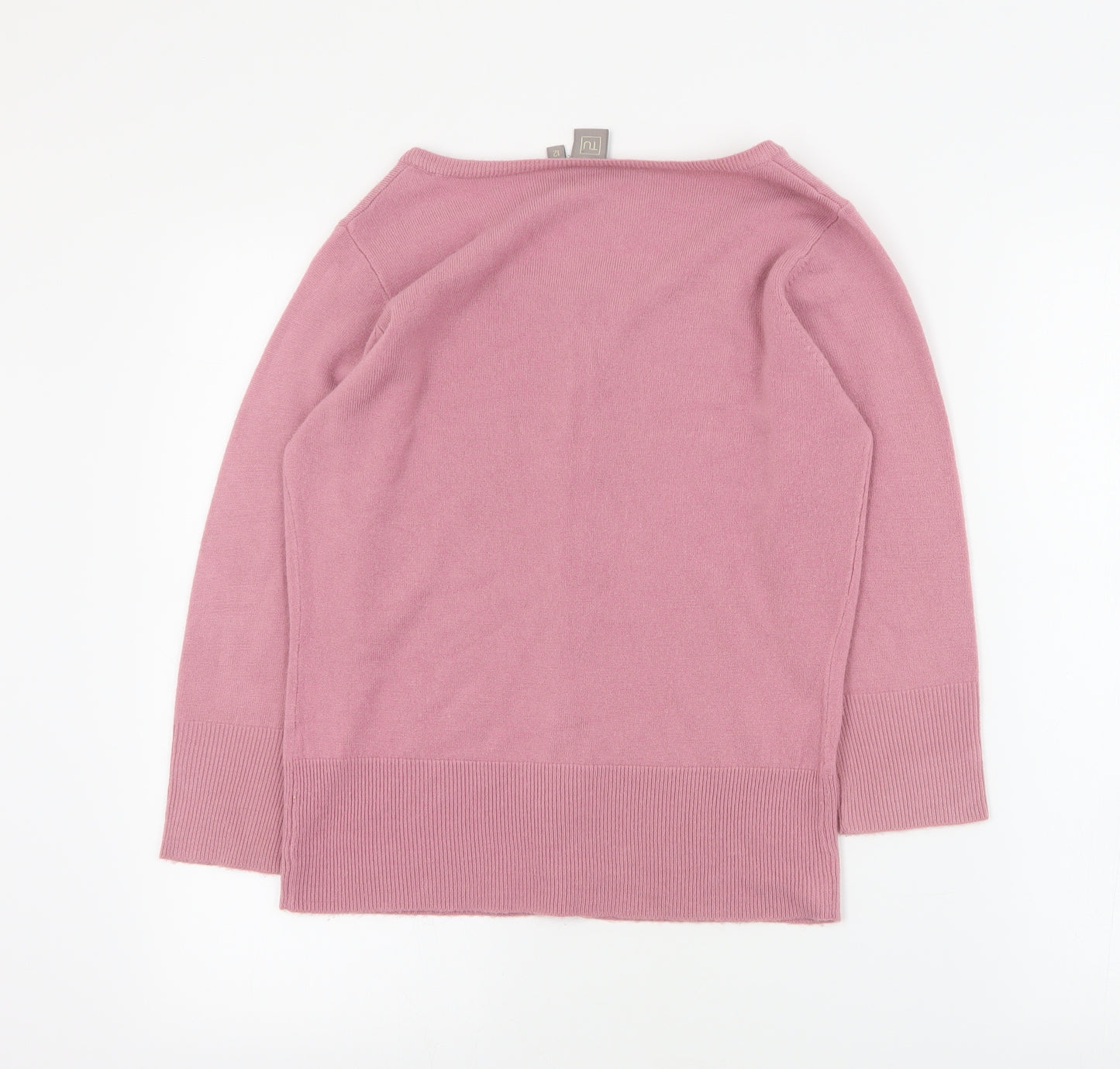TU Womens Pink Round Neck  Acrylic Cardigan Jumper Size 12