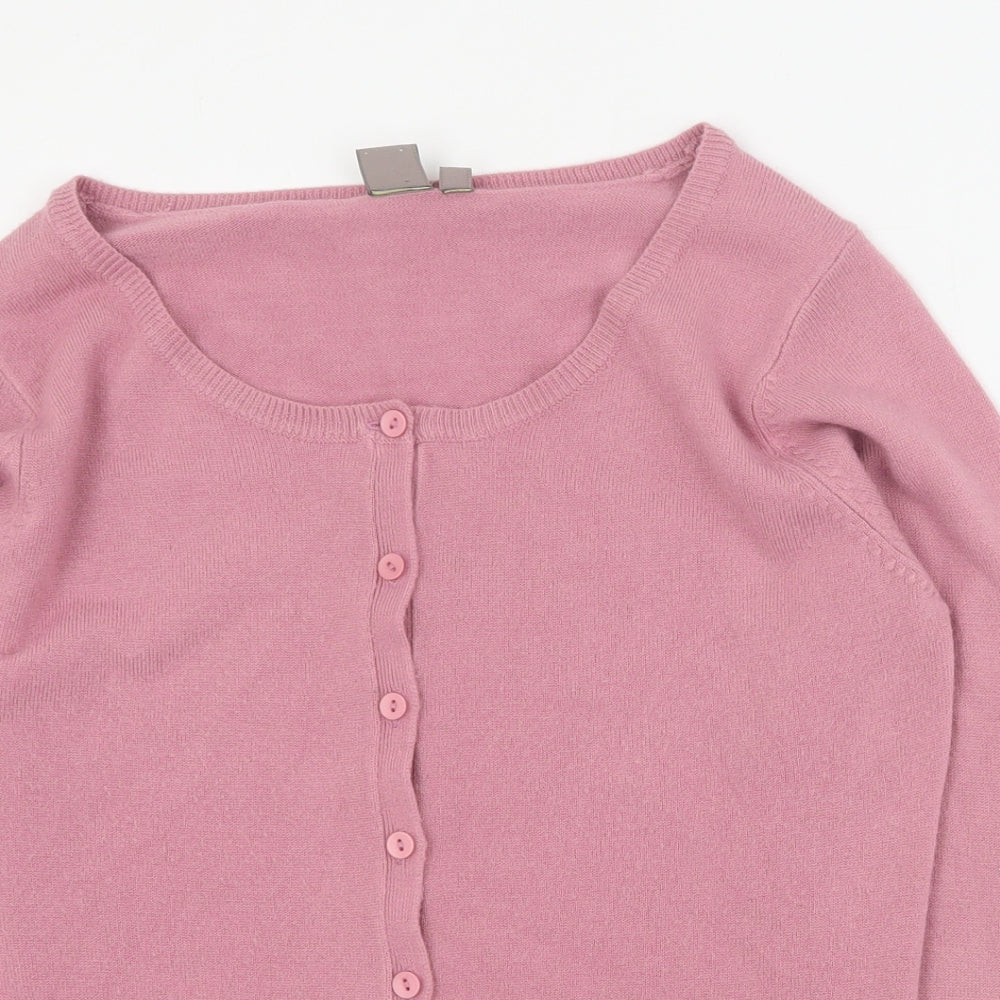 TU Womens Pink Round Neck  Acrylic Cardigan Jumper Size 12