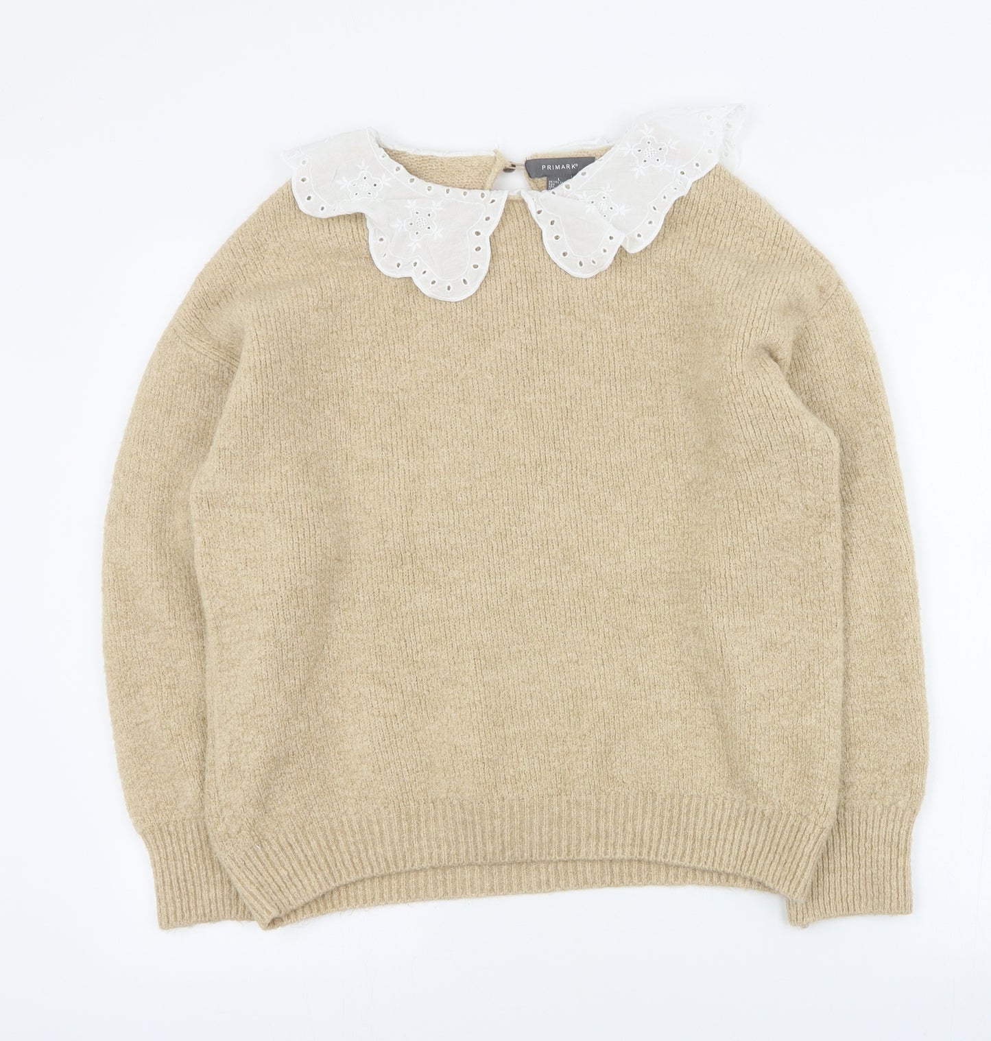 Primark Womens Beige Collared  Acrylic Pullover Jumper Size L