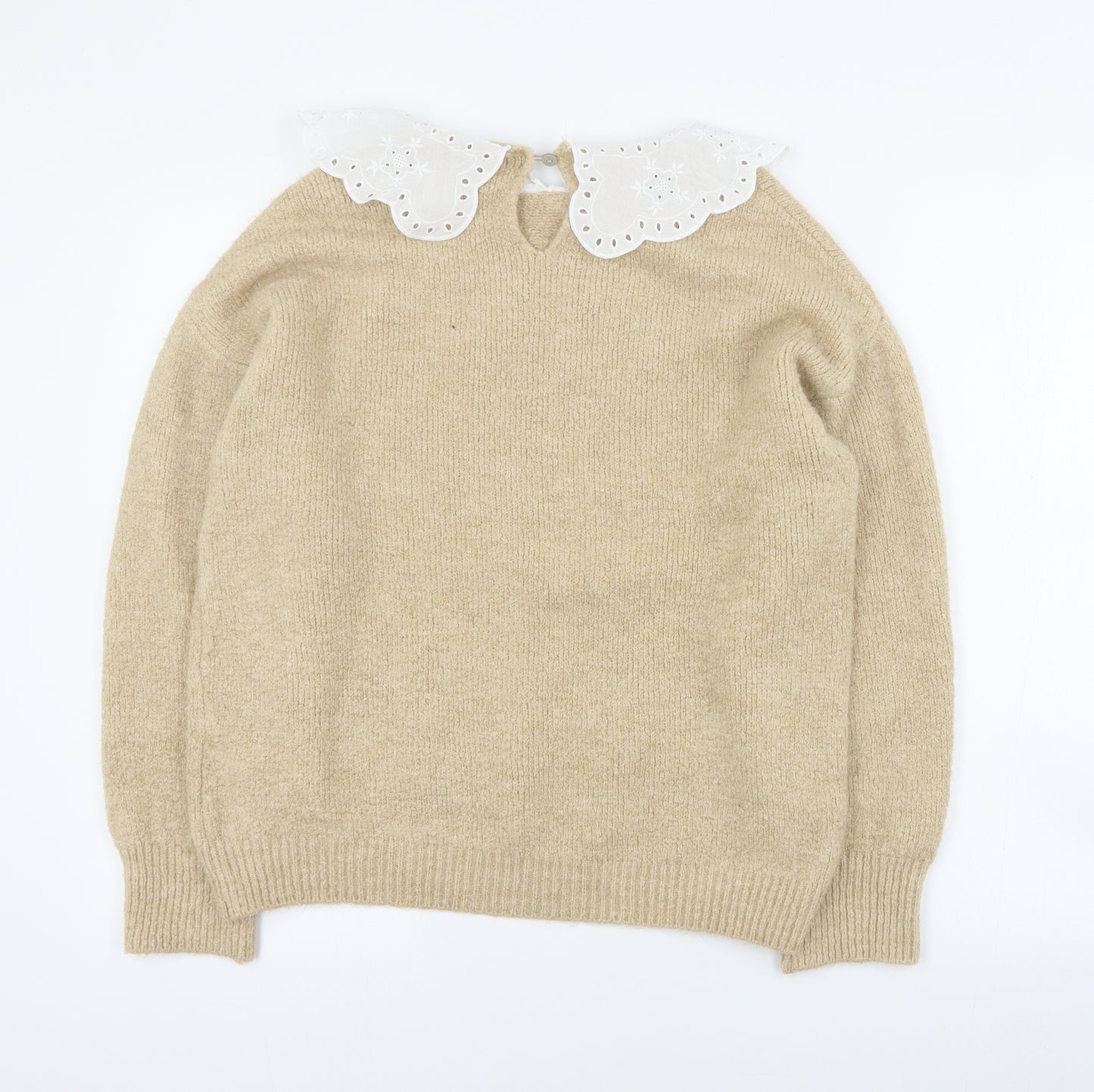 Primark Womens Beige Collared  Acrylic Pullover Jumper Size L