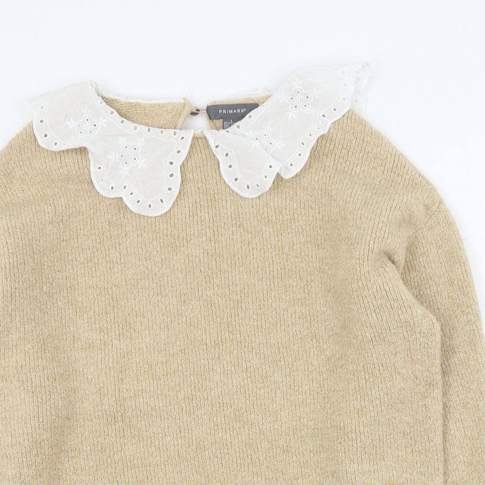 Primark Womens Beige Collared  Acrylic Pullover Jumper Size L