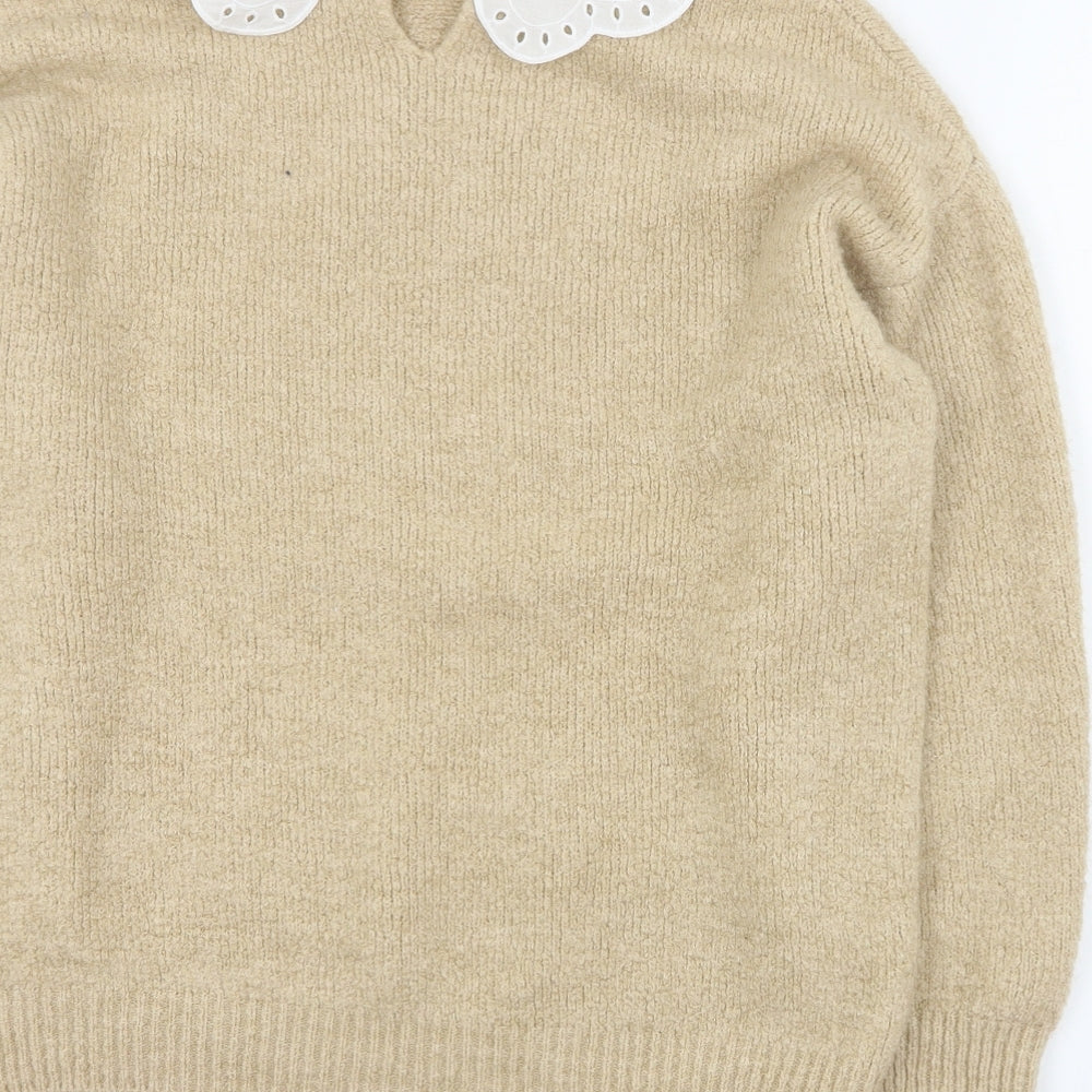 Primark Womens Beige Collared  Acrylic Pullover Jumper Size L