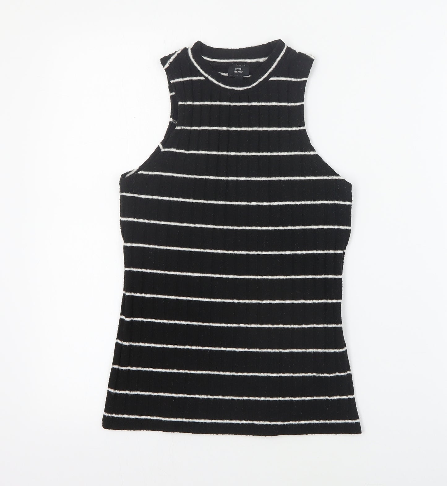 River Island Womens Black Striped Viscose Basic Tank Size 6 Round Neck