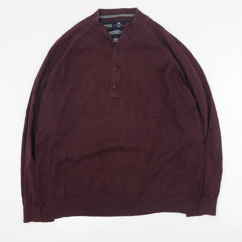 Blue Harbour Mens Red V-Neck  Cotton Henley Jumper Size XL