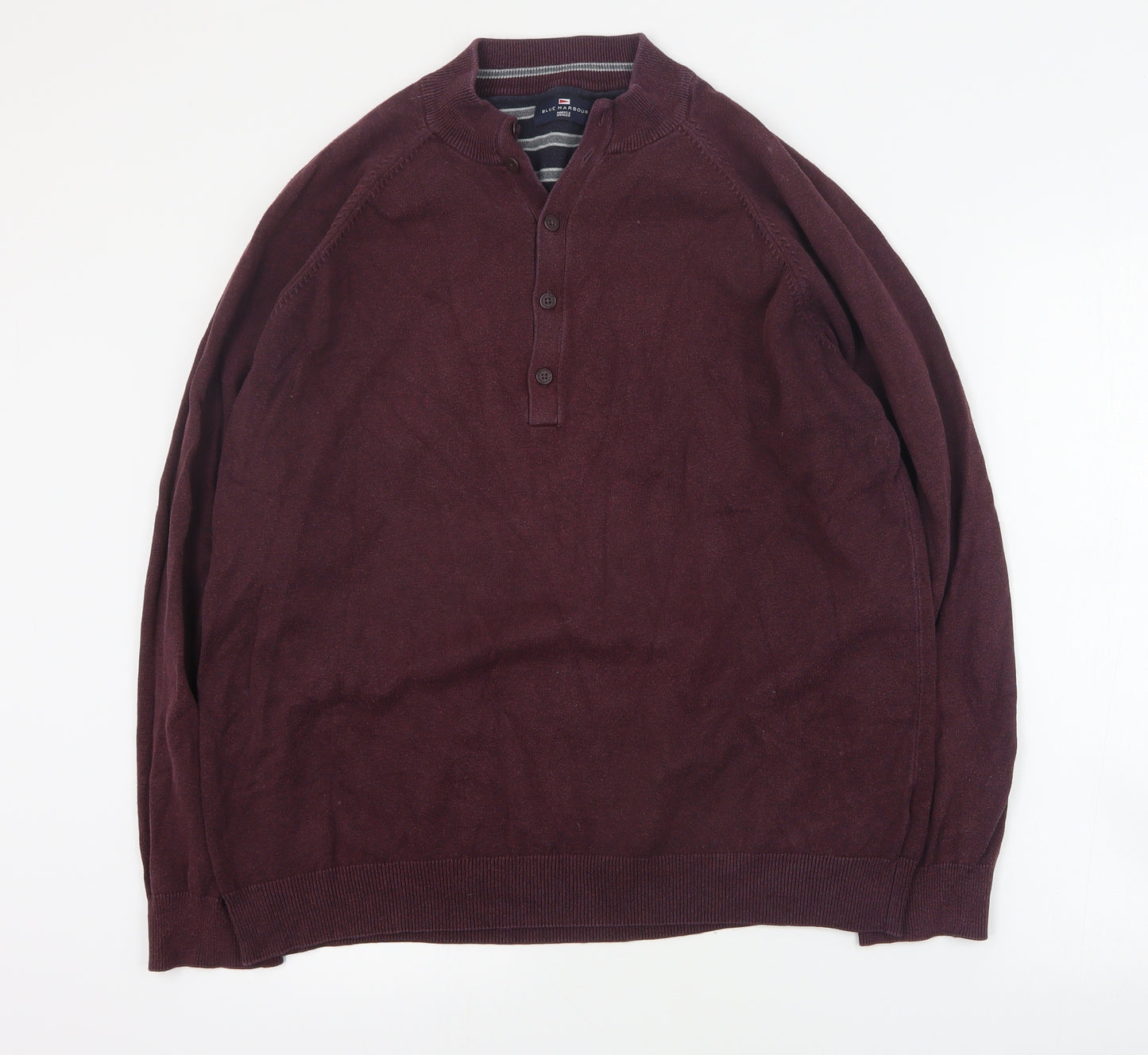 Blue Harbour Mens Red V-Neck  Cotton Henley Jumper Size XL