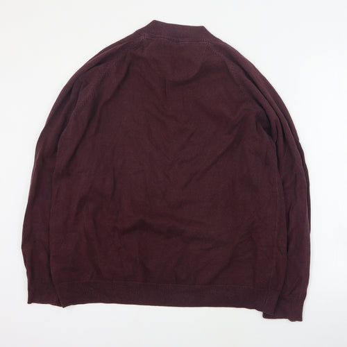 Blue Harbour Mens Red V-Neck  Cotton Henley Jumper Size XL