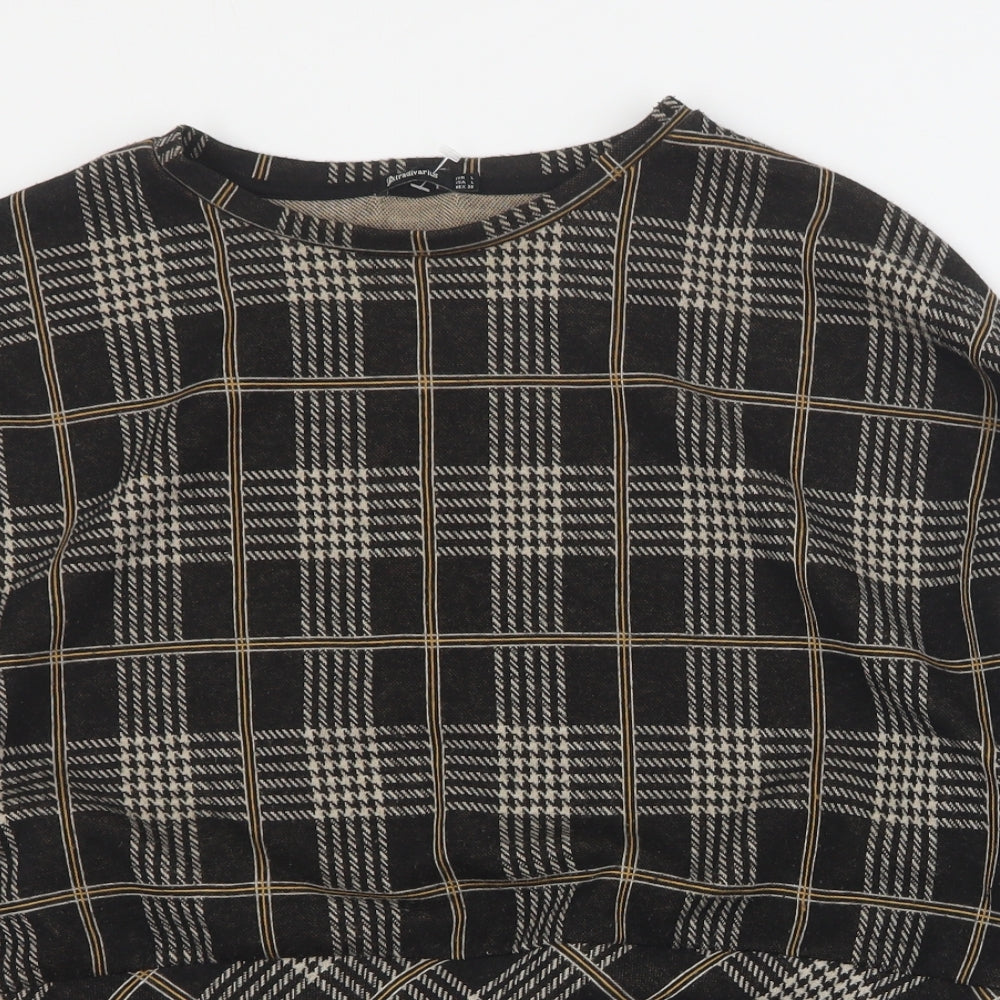 Stradivarius Womens Brown Round Neck Plaid Polyester Pullover Jumper Size L