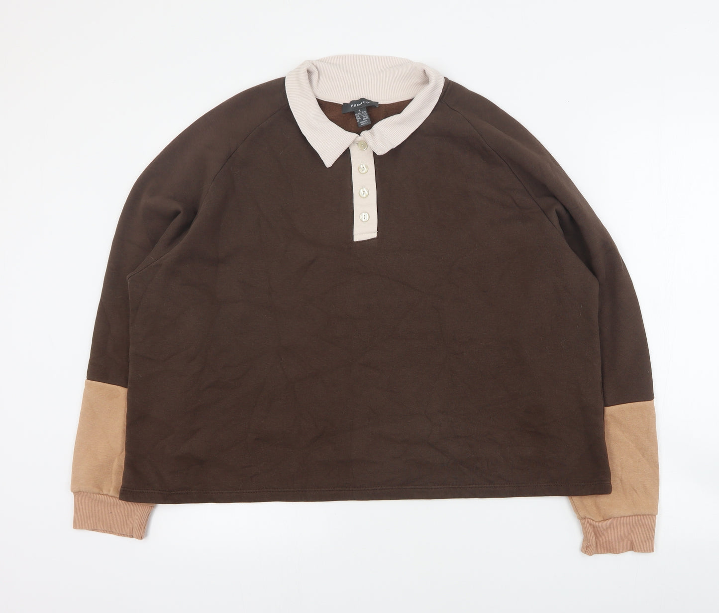 Primark Womens Brown  Cotton Pullover Sweatshirt Size L  Button