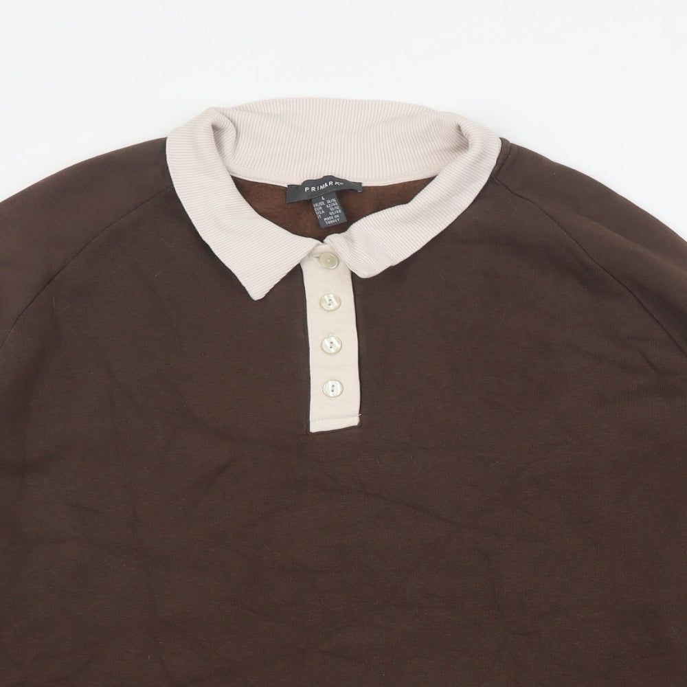 Primark Womens Brown  Cotton Pullover Sweatshirt Size L  Button