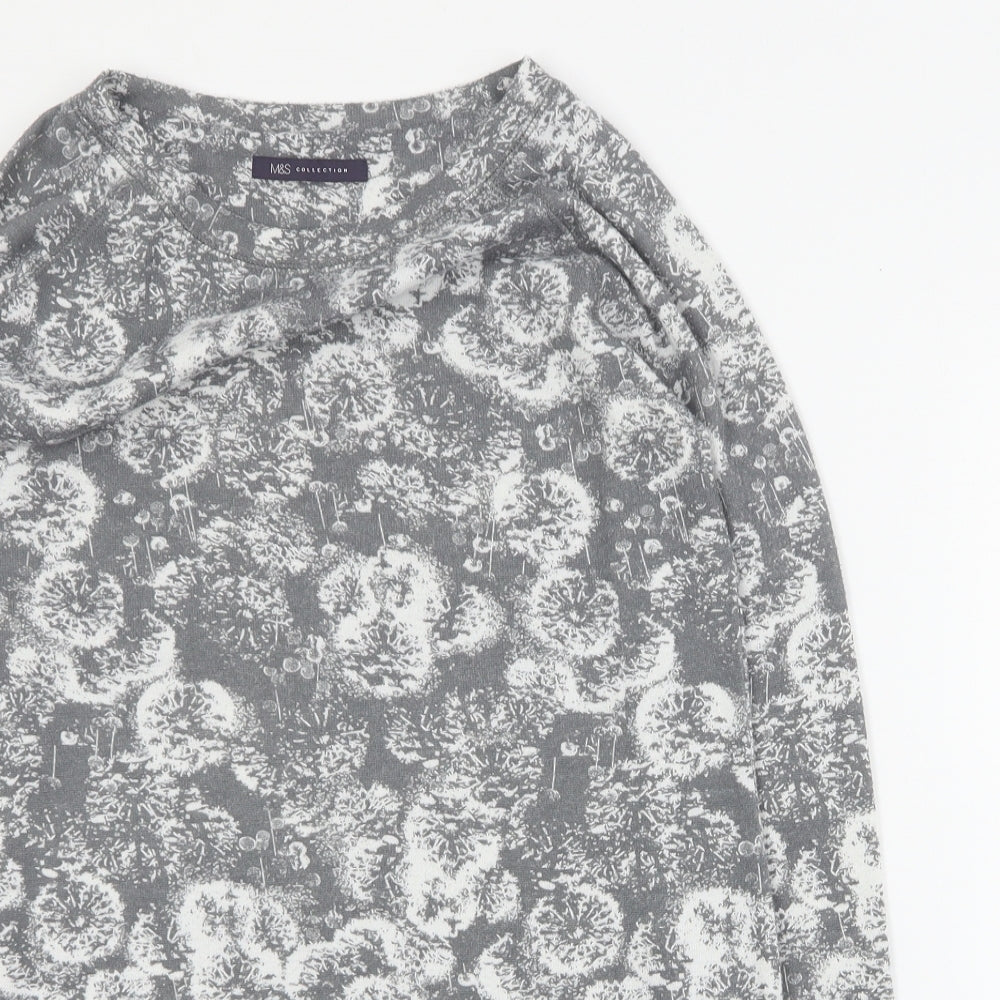 Marks and Spencer Womens Grey Round Neck Floral Polyester Pullover Jumper Size 10