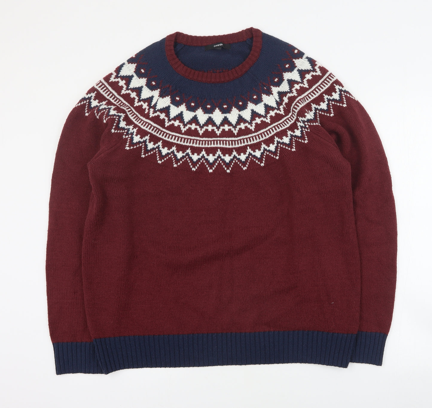 George Mens Red Round Neck  Acrylic Pullover Jumper Size L