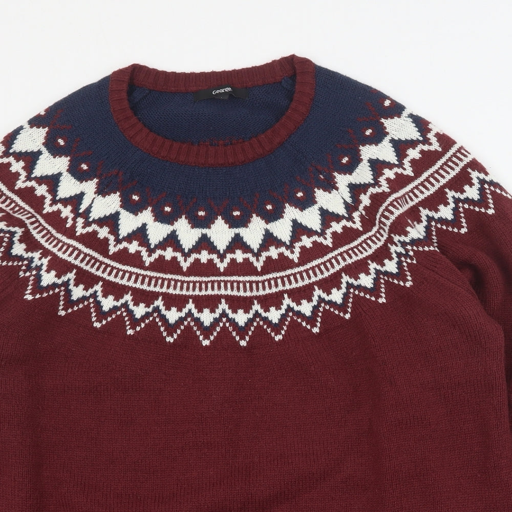 George Mens Red Round Neck  Acrylic Pullover Jumper Size L
