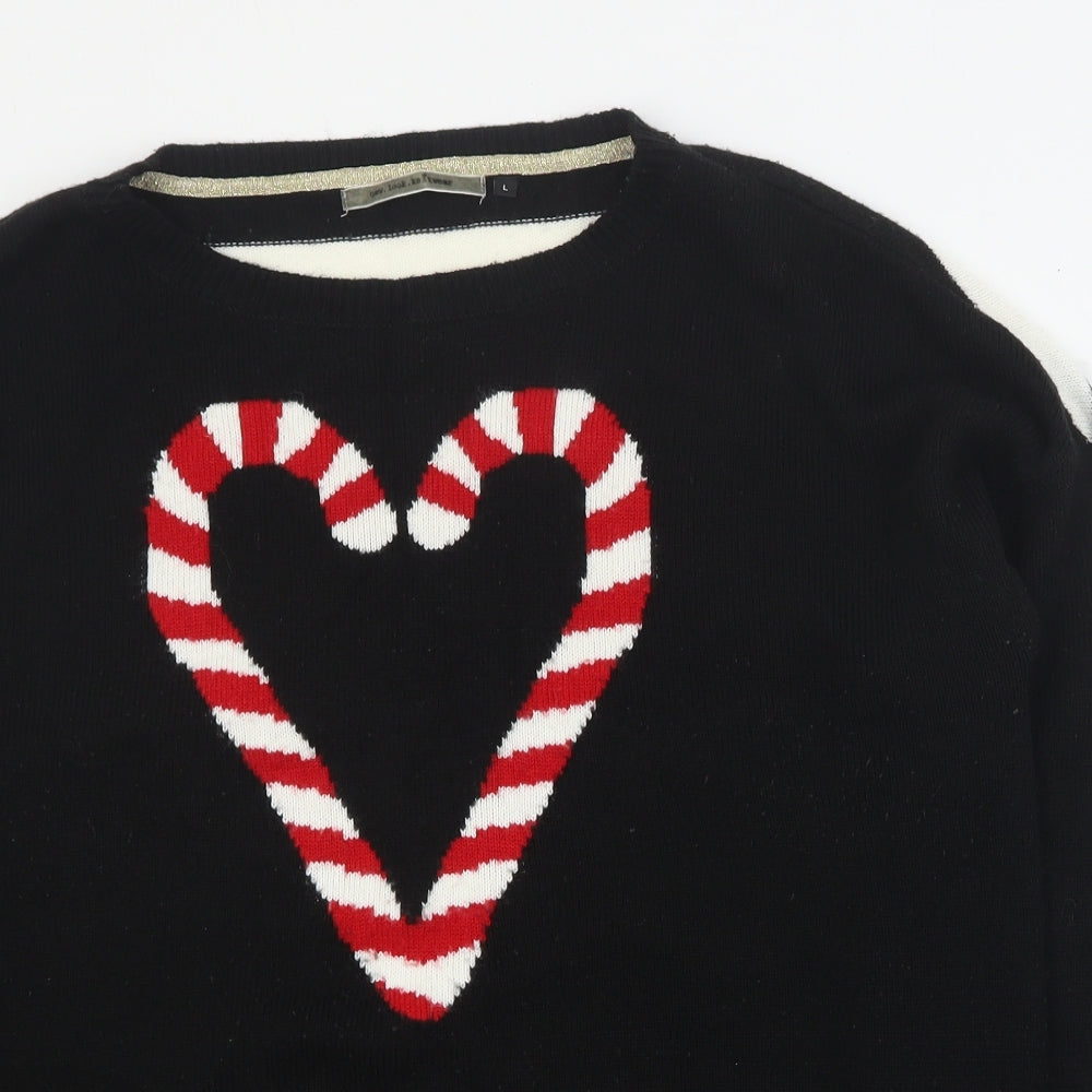 New Look Womens Black Round Neck  Acrylic Pullover Jumper Size L   - Christmas