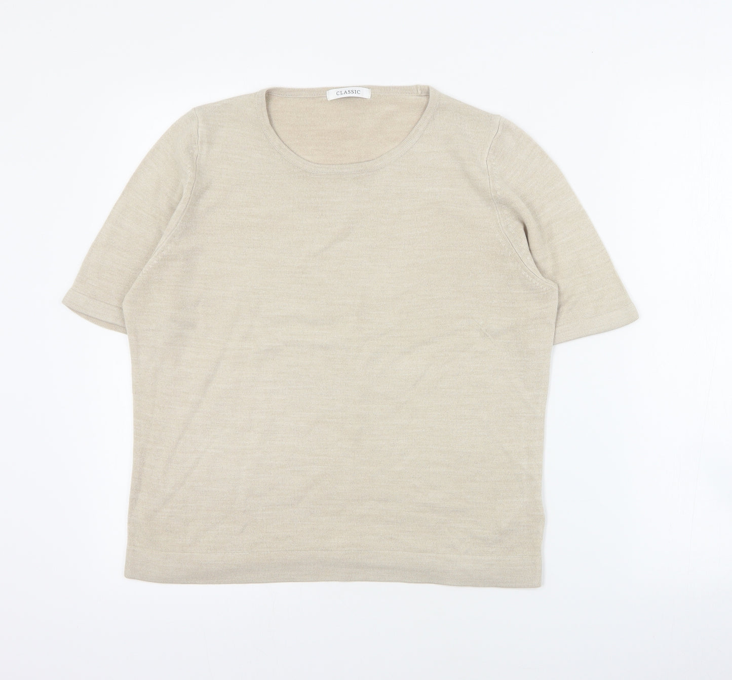 Marks and Spencer Womens Beige Round Neck  Acrylic Pullover Jumper Size 12