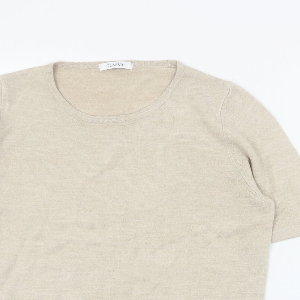 Marks and Spencer Womens Beige Round Neck  Acrylic Pullover Jumper Size 12