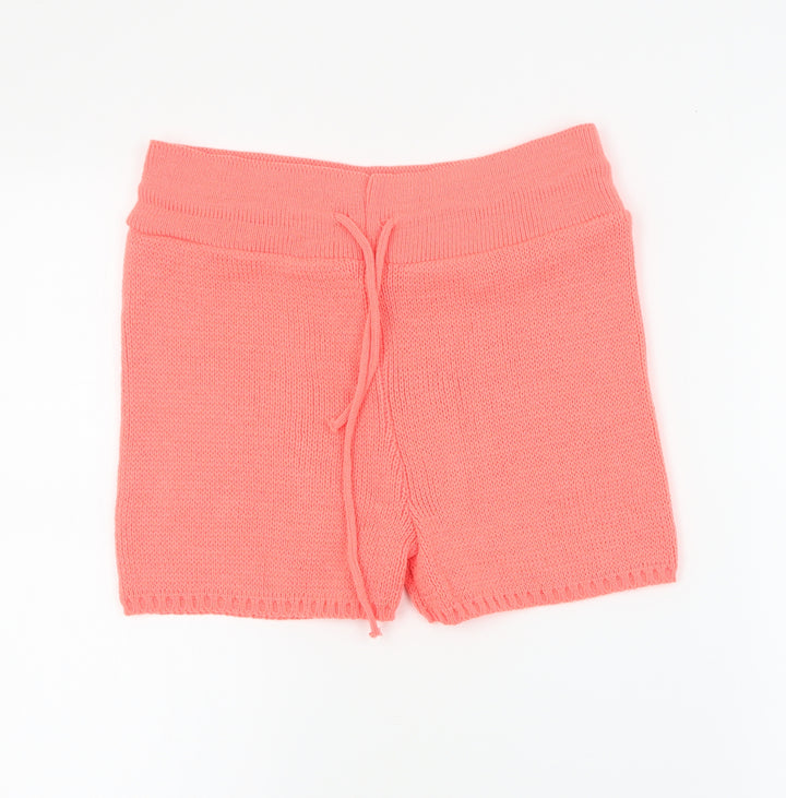 SheIn Womens Orange Acrylic Paperbag Shorts Size M Regular Drawstring