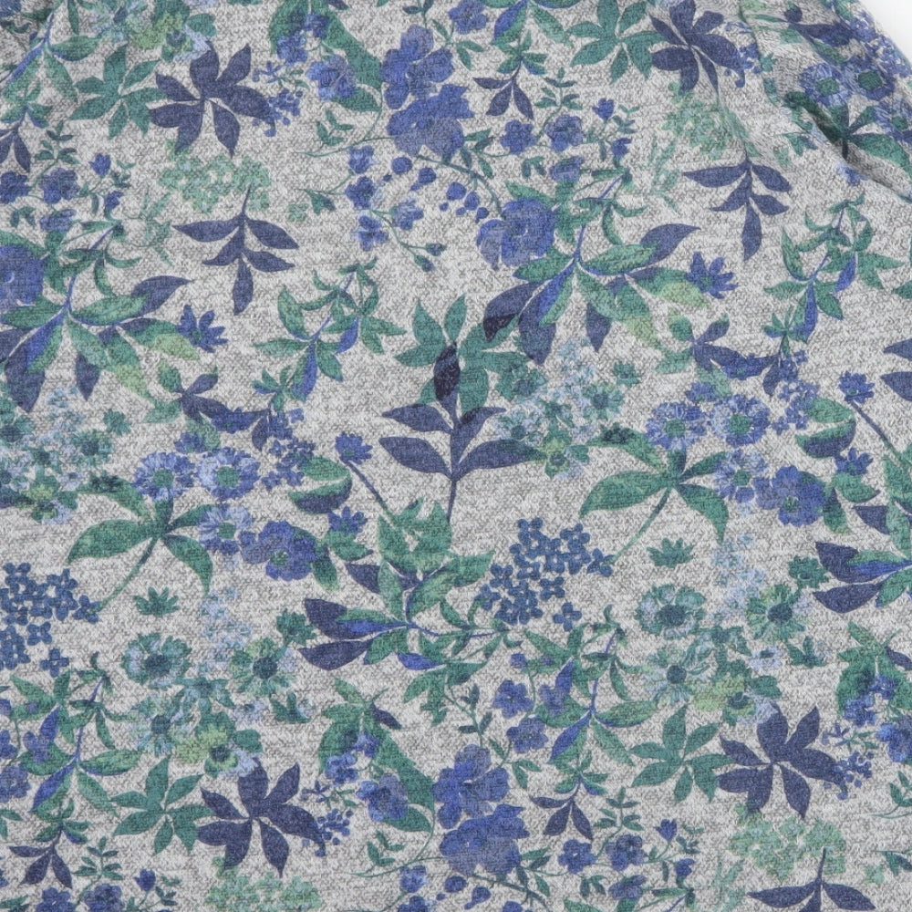 Isle Womens Blue Round Neck Floral Polyester Pullover Jumper Size M
