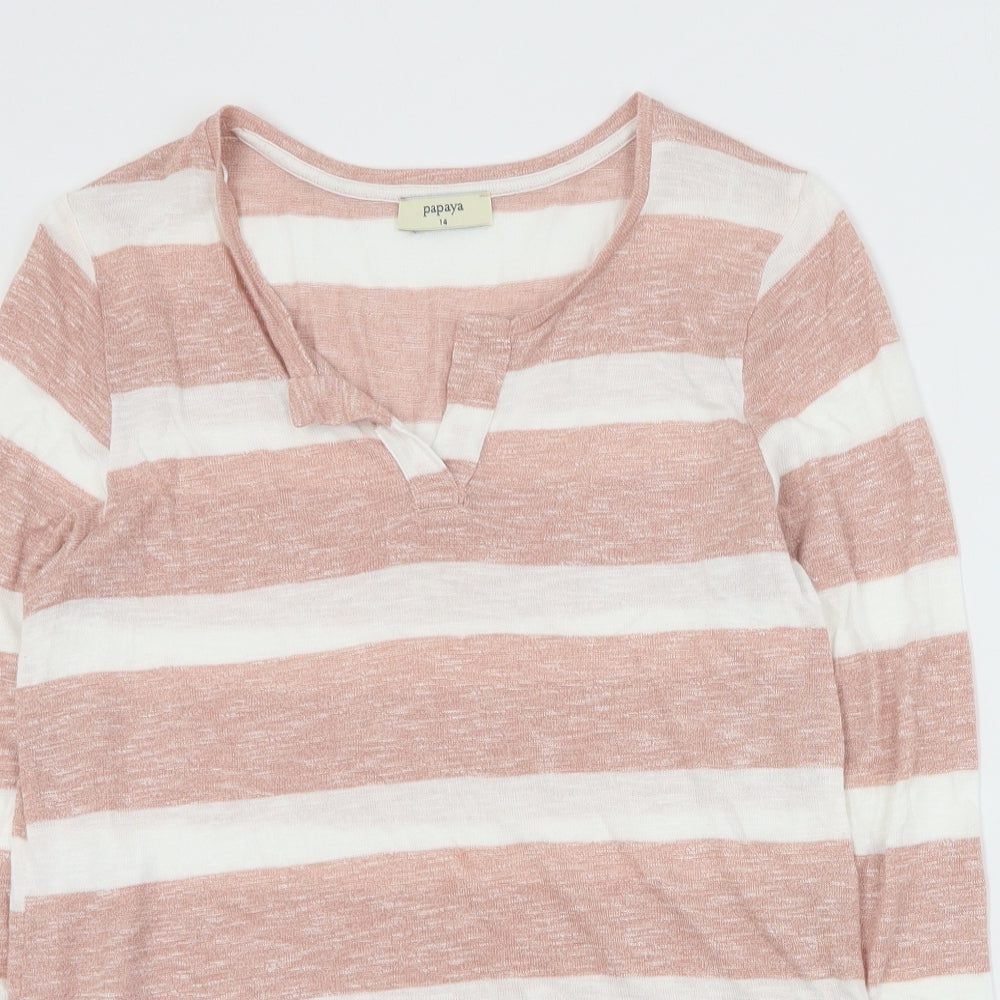 Papaya Womens Pink V-Neck Striped Viscose Pullover Jumper Size 14